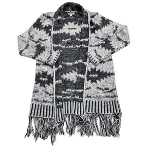 BB Dakota Western Style Fringe Tribal Print Cardigan - Small